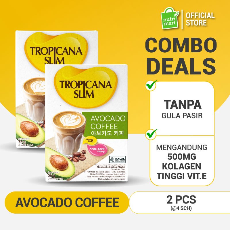 

Twin Pack - Tropicana Slim Avocado Coffee 4 Sachet - Kopi Susu Nikmat Tanpa Gula Pasir