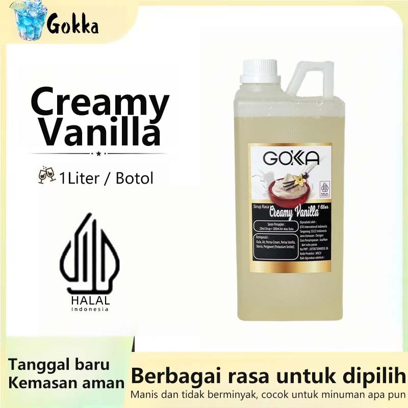 

GOKKA Sirup Minuman Rasa Creamy Vanilla 1L Syrup / Sirup Creamy Vanilla Sertifikasi Halal