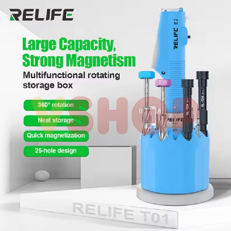 OBENG SET ELEKTRIK RELIFE E2 DAN TEMPAT PENYIMPANAN OBENG RELIFE T01