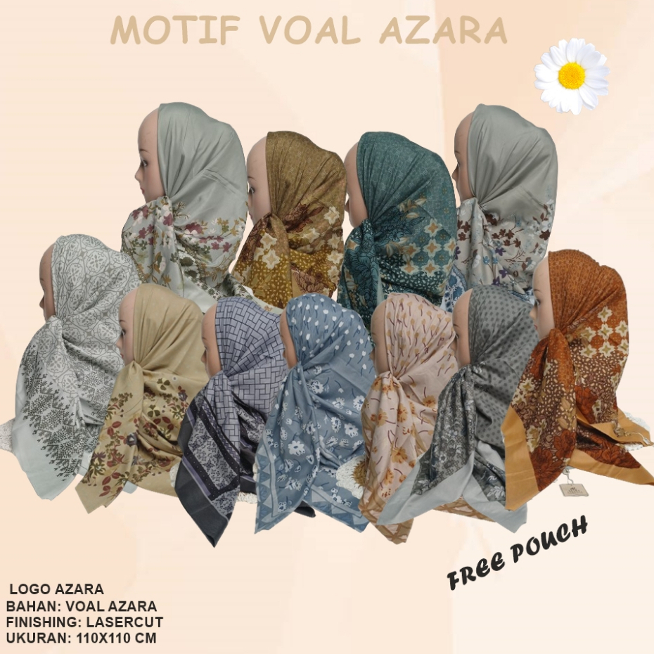 Hijab segiempat voal motif azara/segi empat motif voal AZARA