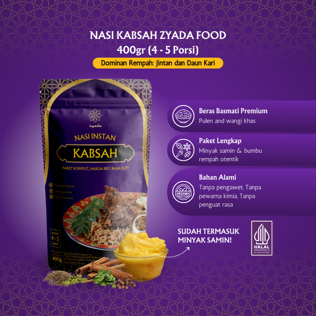 

ZYADA Nasi Kabsah Instan Beras Bumbu Minyak Samin 400gr (4-5 Porsi)