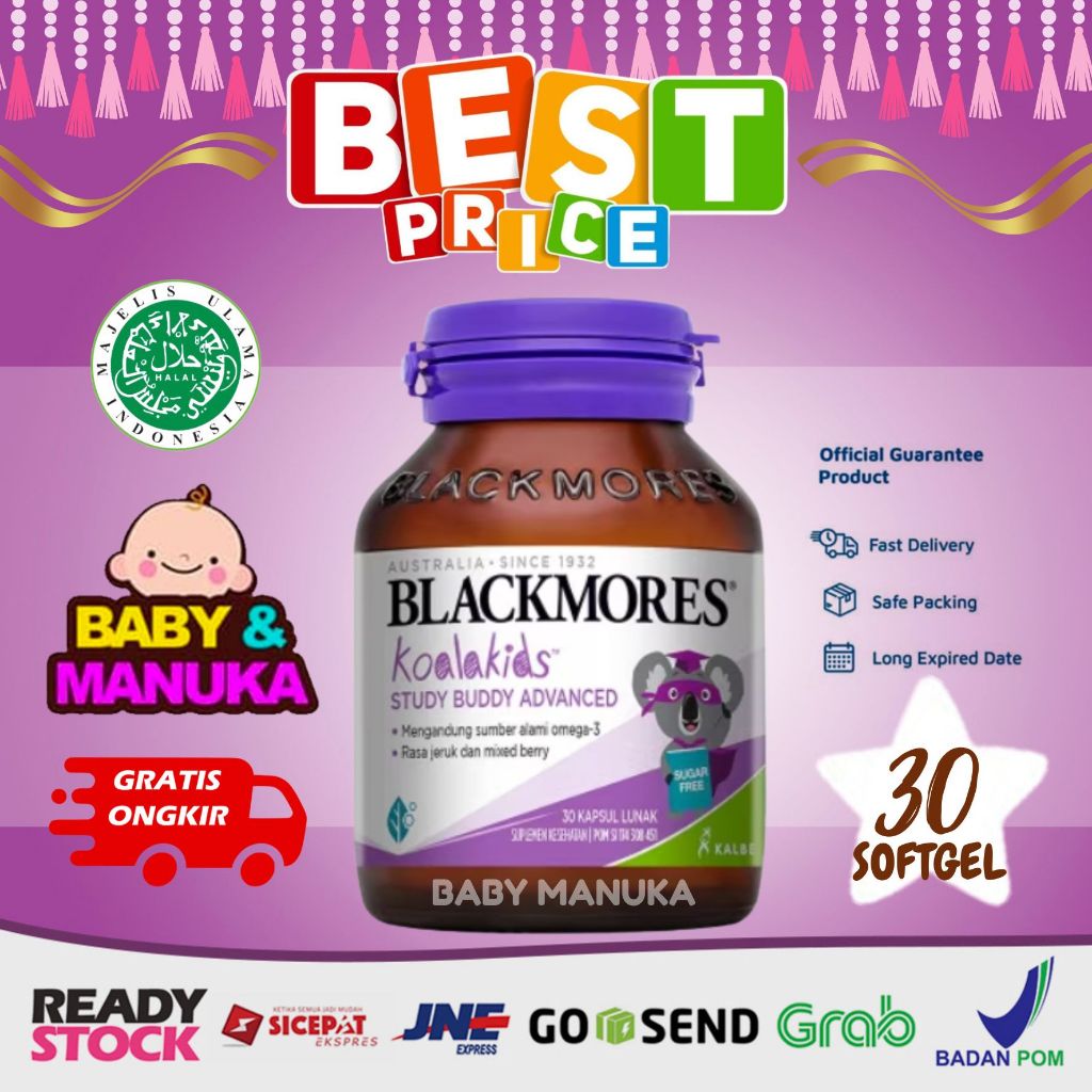 Blackmores Koala kids Study Buddy Advance isi 30 softgels - BPOM KALBE minyak ikan anak
