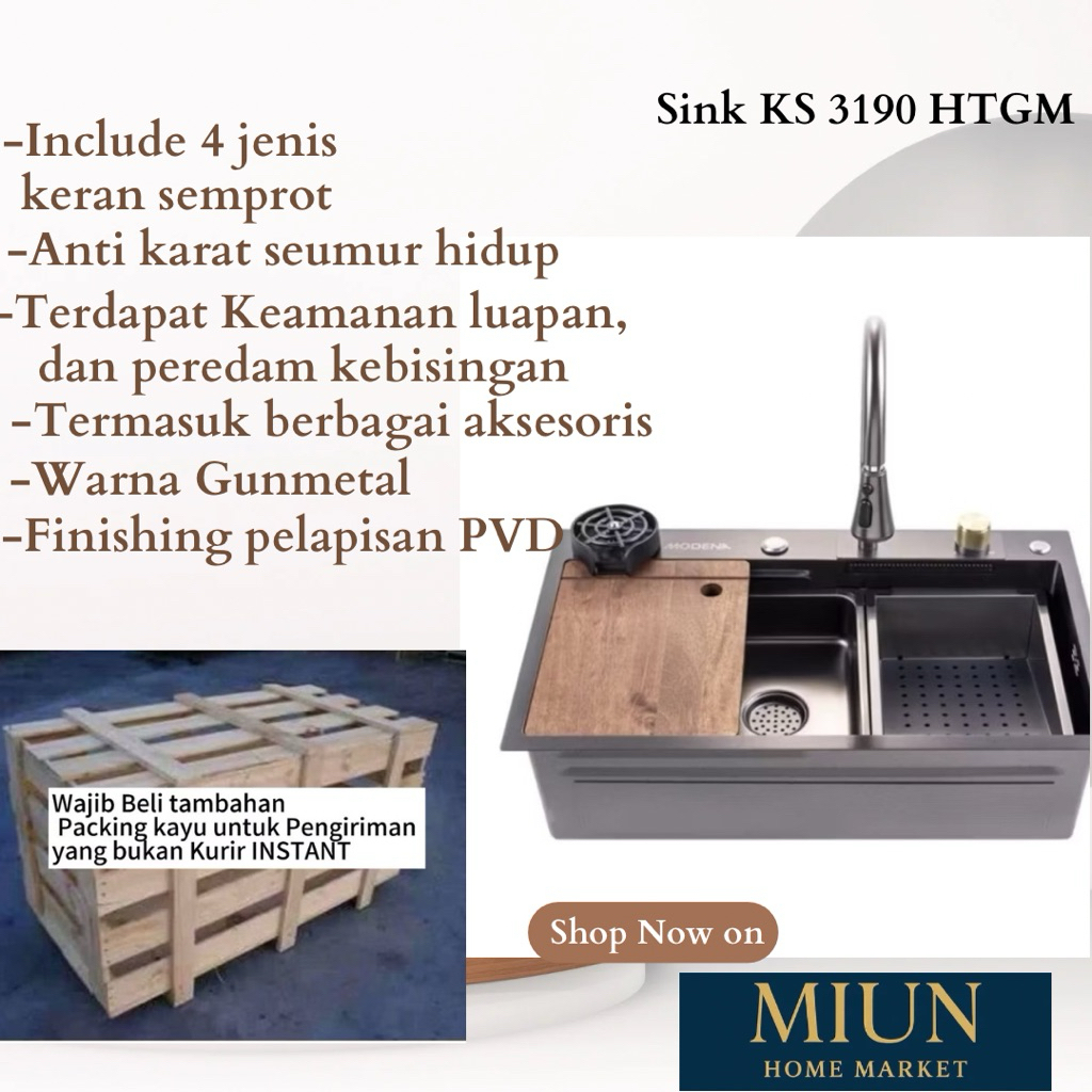 Kitchen Sink Modena KS 3190 HTGM ks3190htgm Dengan Keran/kran KS3190HTGM Anti karat (Bisa COD)