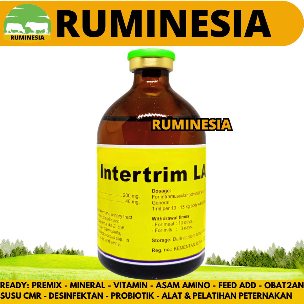 INTERTRIM LA 100ML - Obat Hewan Infeksi Spektrum Luas Long Acting - Obat Diare Hewan Sapi Kambing