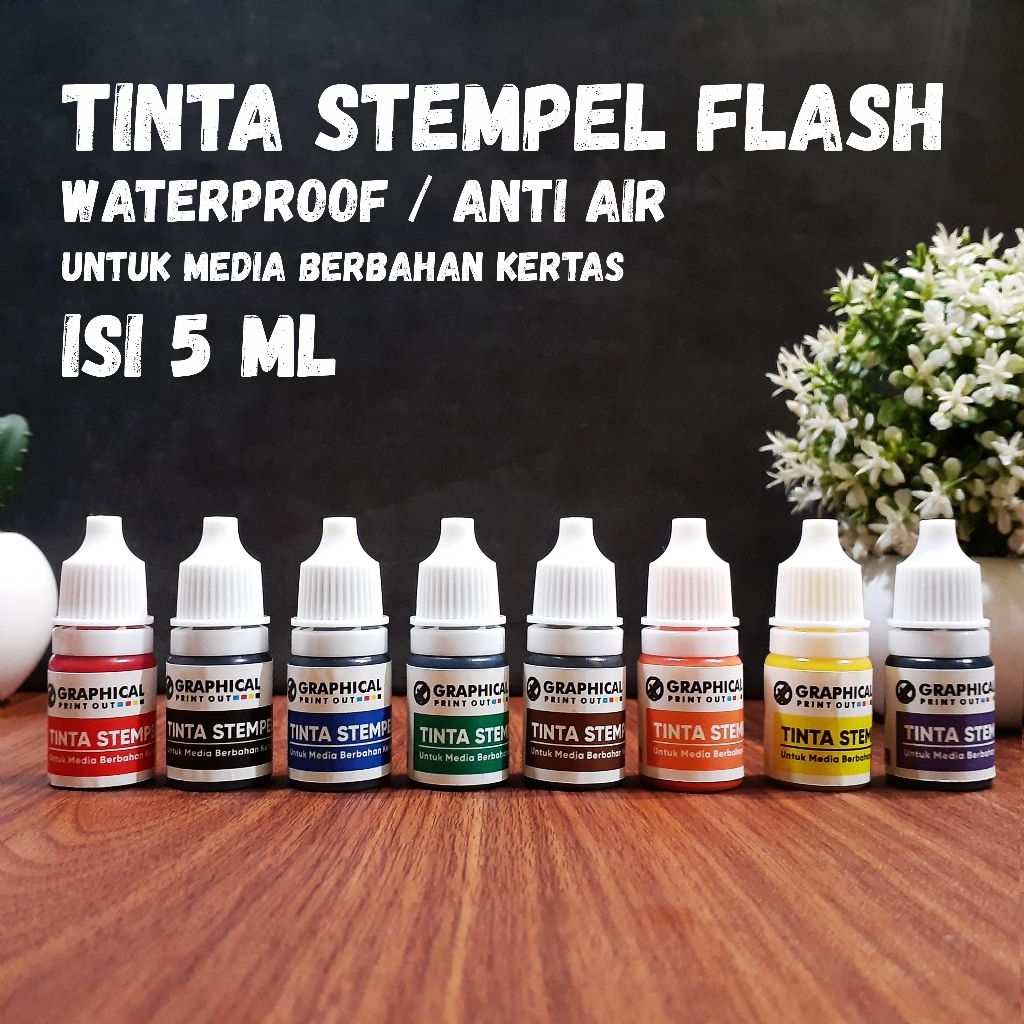 

Tinta Stempel Flash WaterProof/Anti Air Untuk Media Berbahan Kertas 5ml