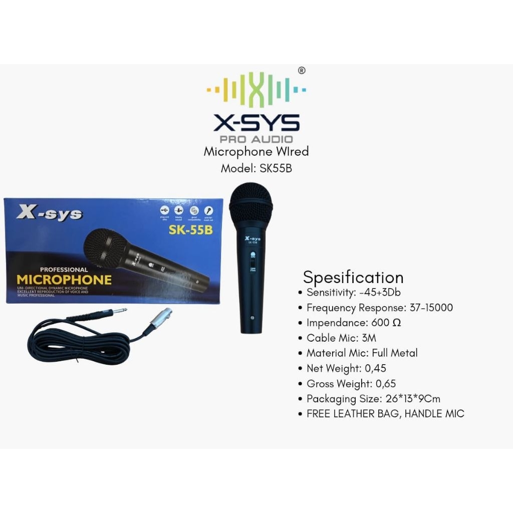 Mic kabel X-sys SK55B/microphone kabel X-sys SK-55B original