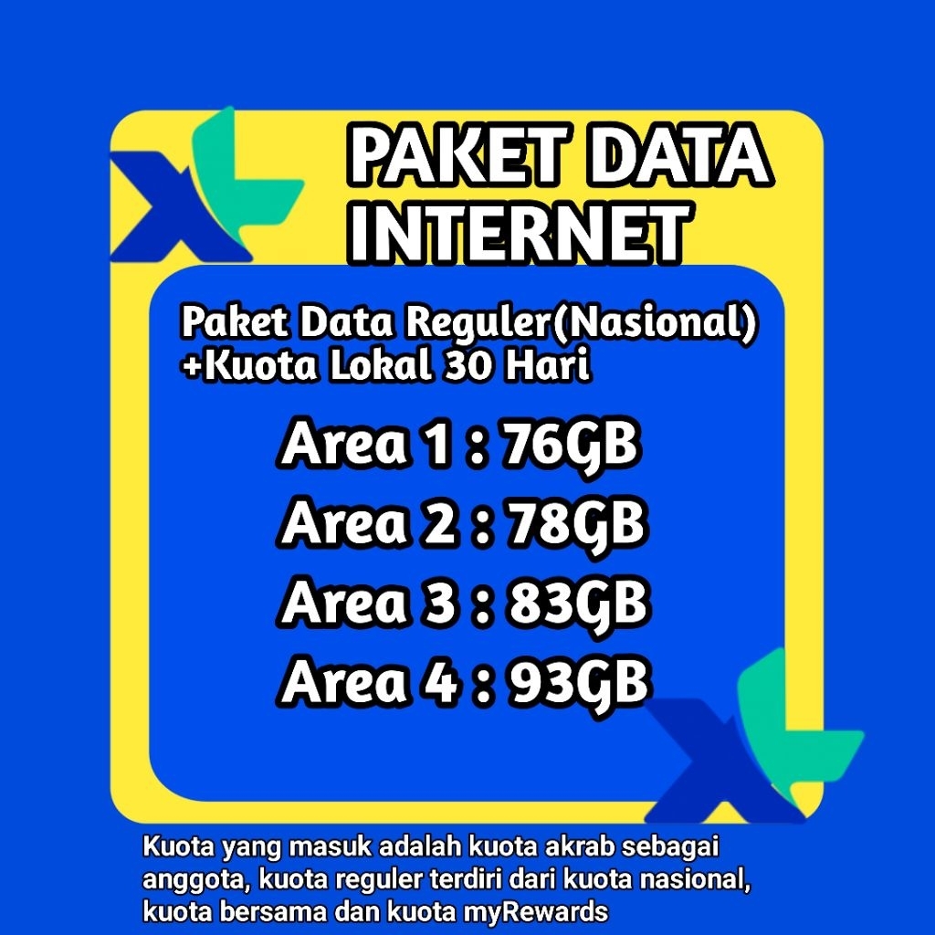 PAKET DATA XL REGULAR NASIONAL+KUOTA LOKAL 30HARI..
