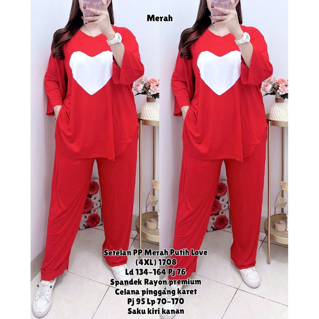 SETELAN PP JUMBO MERAH PUTIH SPANDEK RAYON PREMIUM 4XL/ONE SET JUMBO MERAH PUTIH