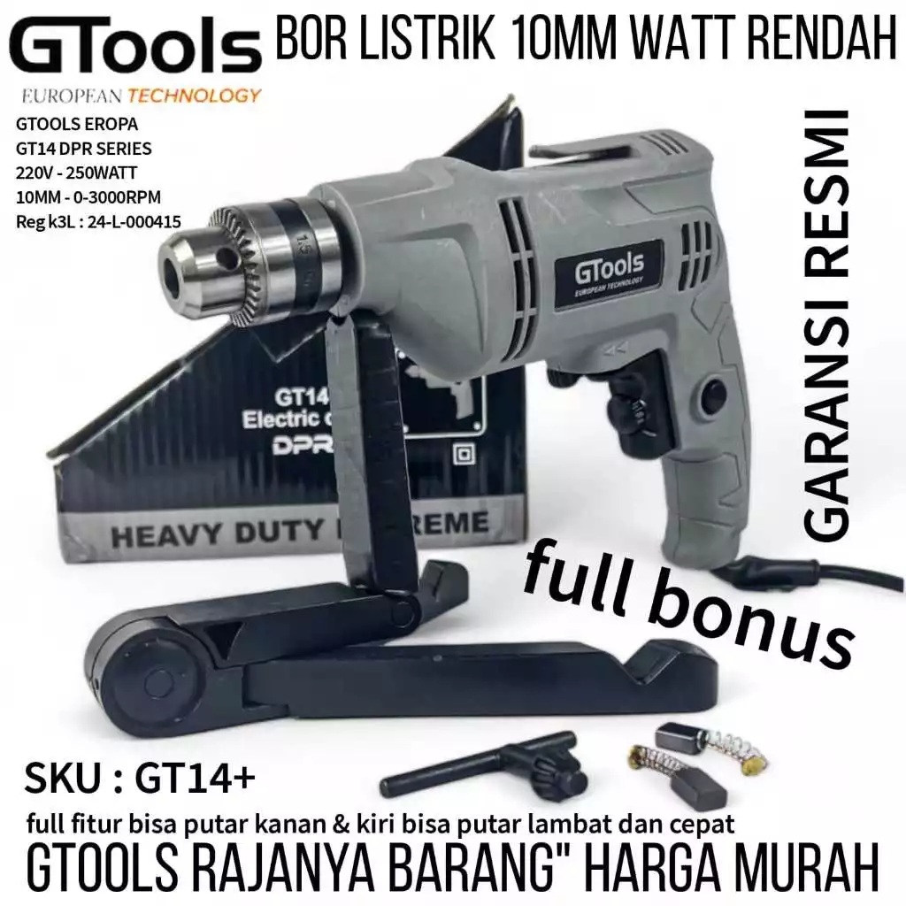 PROMO GTOOLS EROPA GT14+ Bor Listrik Set 10mm body baja GTOOLS EROPA Bor Tembok Besi Kayu