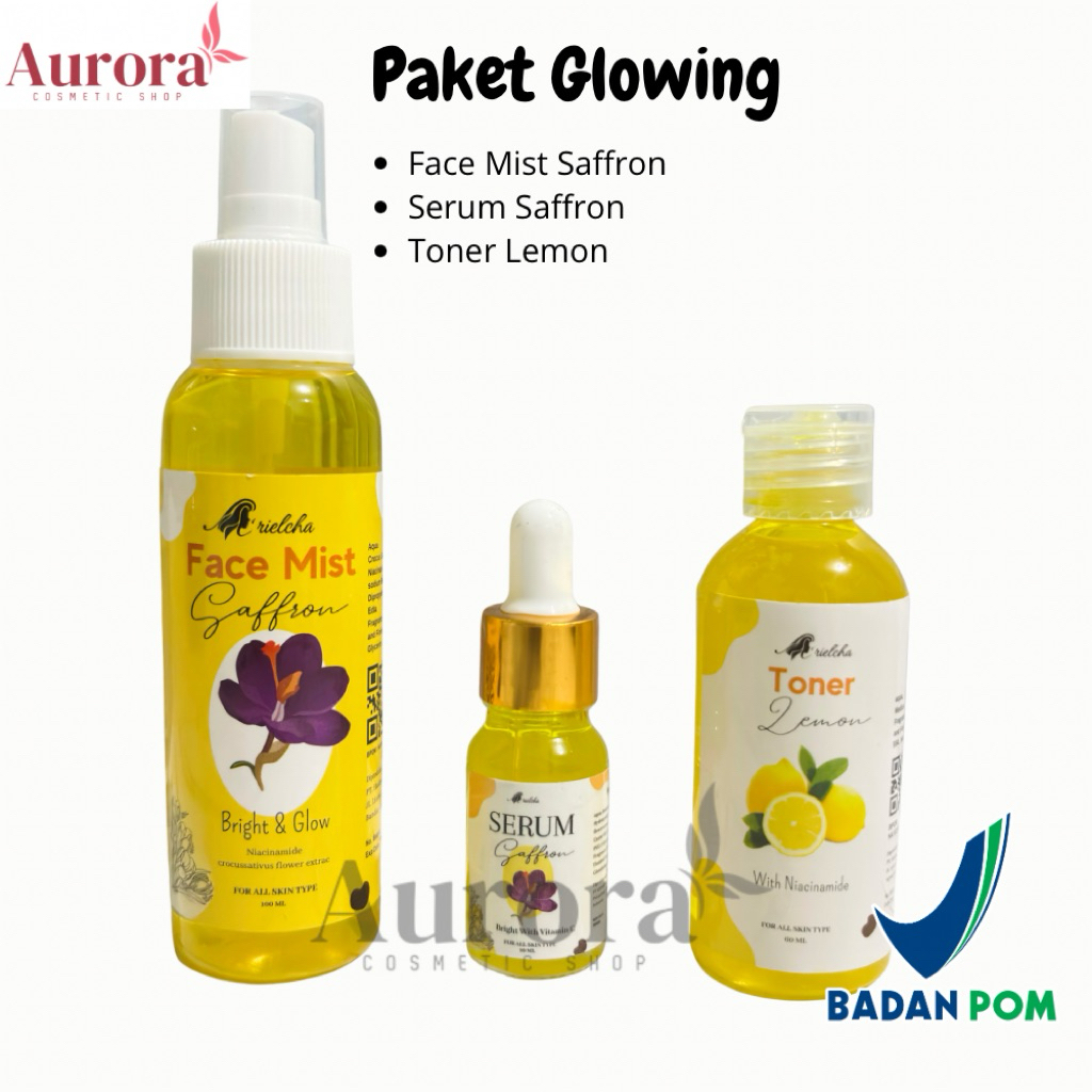 Paket Glowing Serum Saffron + Face Mist Saffron + Toner Lemon Mencerahkan Wajah