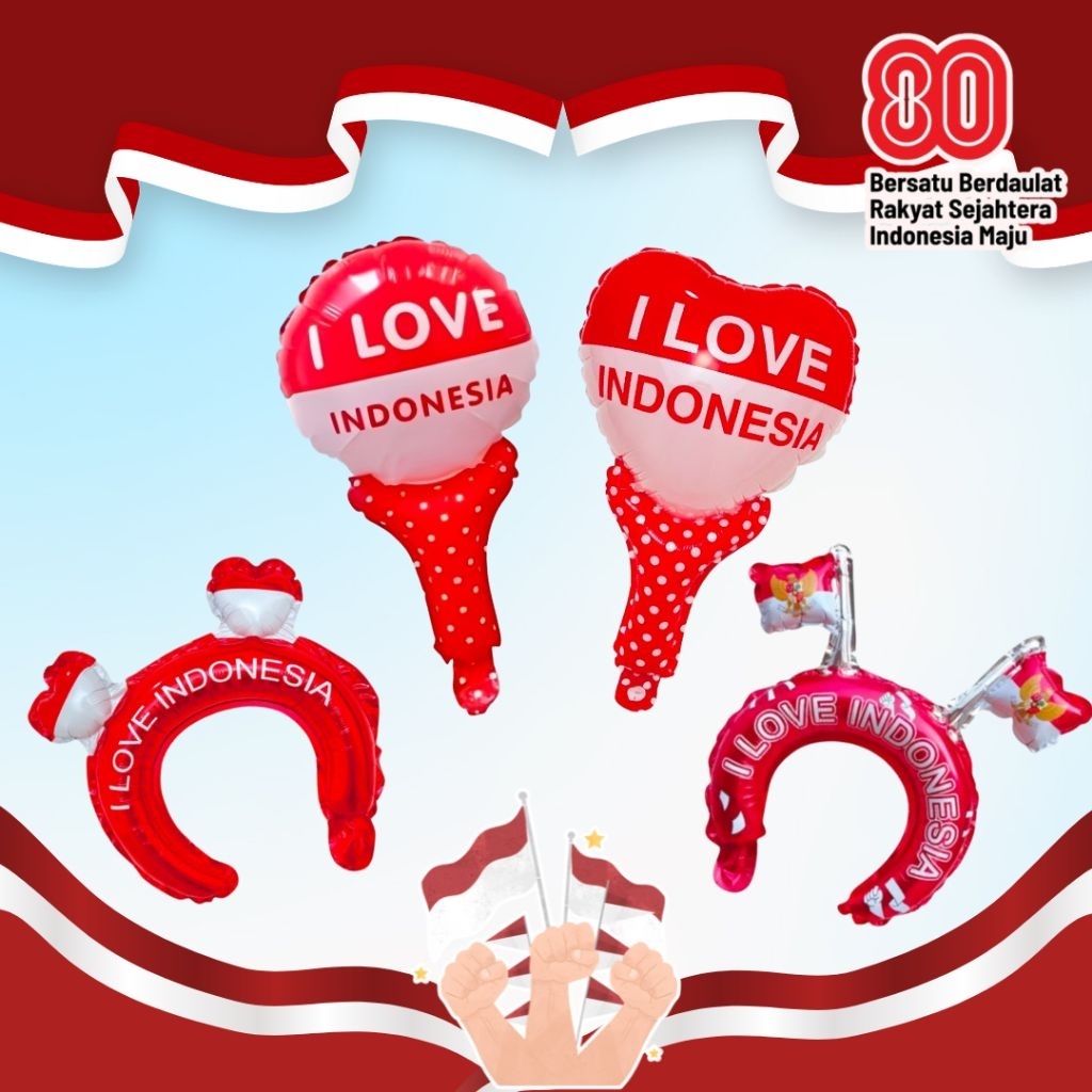Balon Foil Pentungan Tujuh Belasan / Balon Bando I Love Indonesia