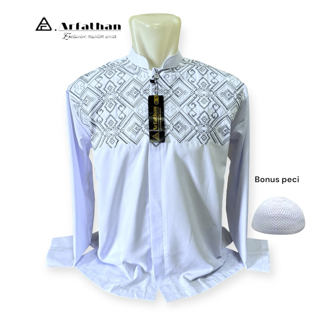 Koko Pria Dewasa Formal Lengan Panjang Motif Bordir Sultan Warna Putih ARF-01095