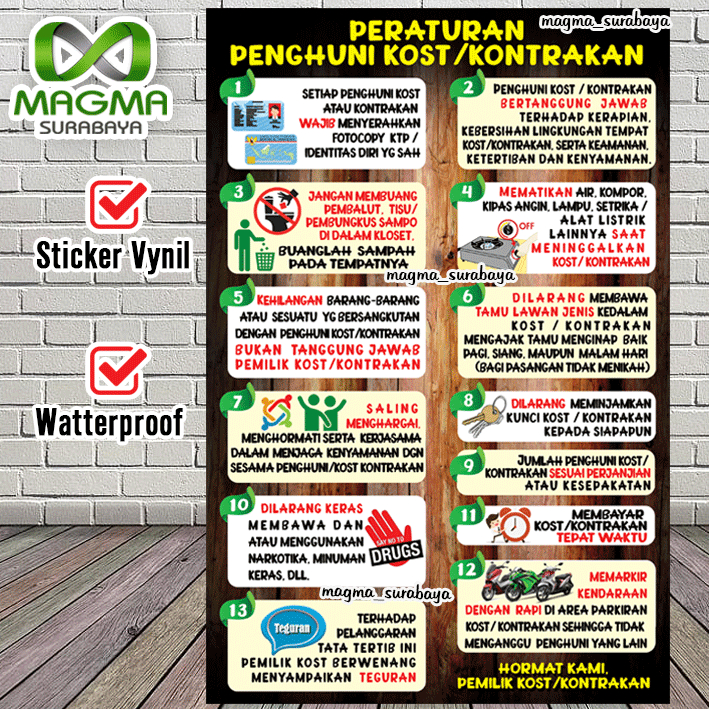 

Stiker Tata tertib penghuni Kost/kontrakan BG Gbr