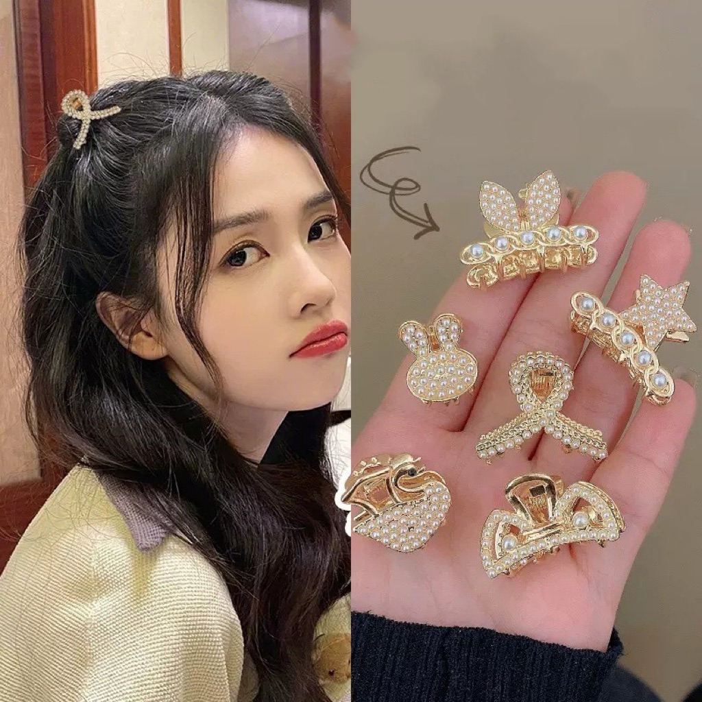 Unimese Jepit Rambut Jepitan Jedai Mini Stainless Dengan Permata Pearl Gaya Mewah Fashion Korea Jepi