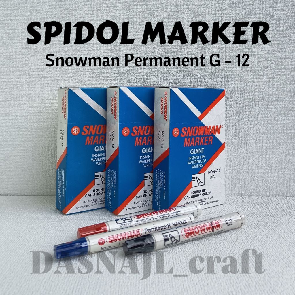 

( 1 pack / 12 pcs ) Spidol Permanen Snowman G 12 Permanent Marker Spidol Besar
