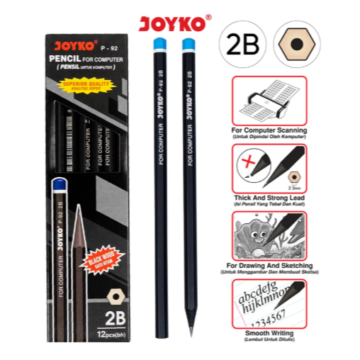

[ PAK ] Pencil Pensil Joyko P-92 2B 12 Pcs Hexagonal Grip / Pensil Joyko Hitam Kualitas baik