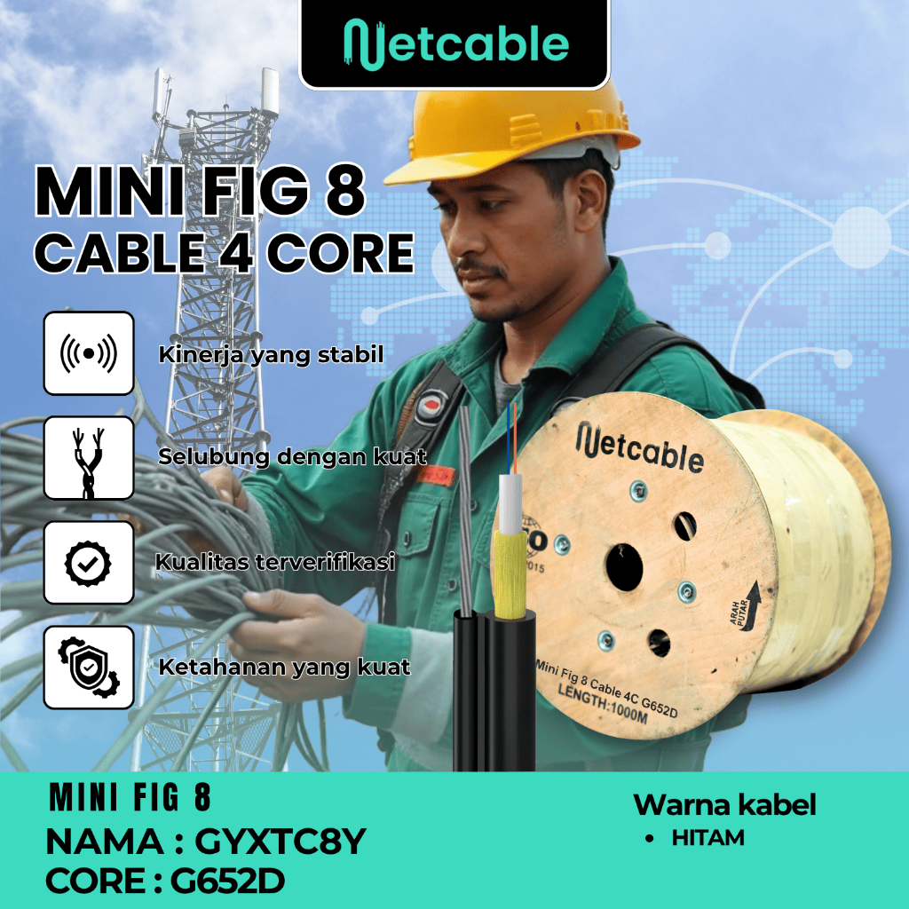 NETCABLE Kabel Fiber Optik Mini Fig 8 4 Core 1KM 2KM | Kabel FO Fig8