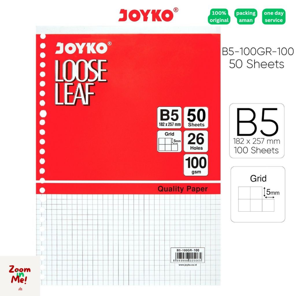 

Loose Leaf B5 Joyko Isi 50 (Grid) / Isi Refil Binder B5 50 Lembar (Grid/Kotak)