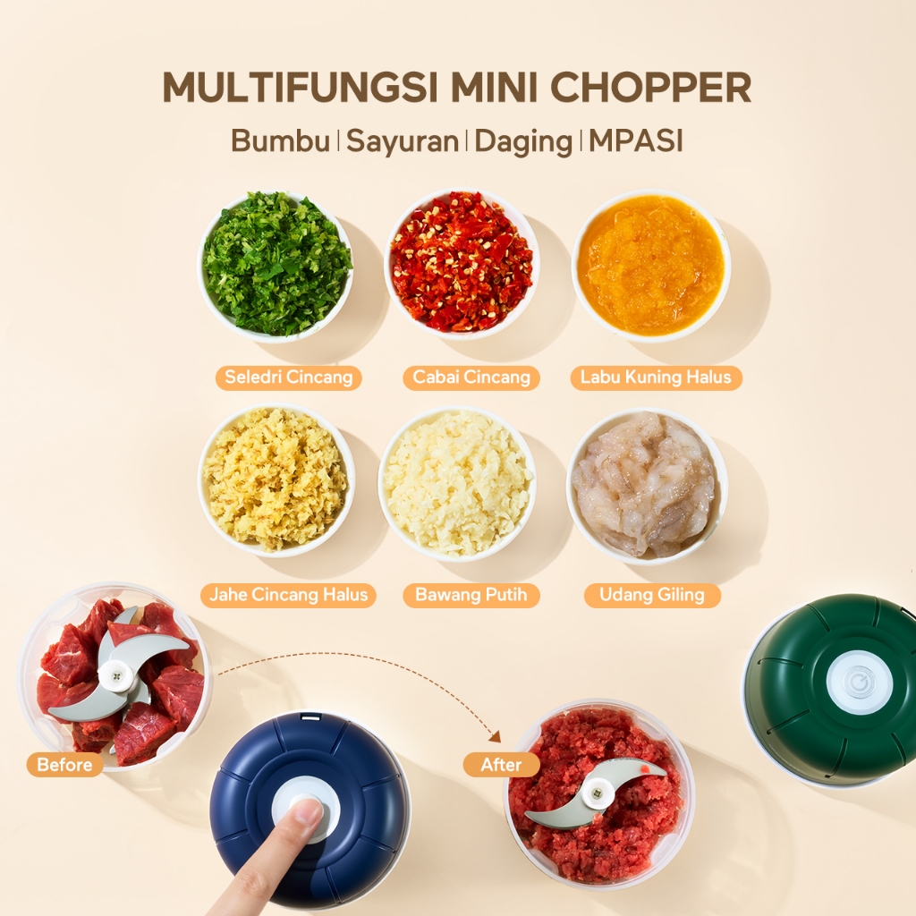 TERBARU ecentio chopper mini blender chopper coper daging dan bumbu blender bumbu dapur blender