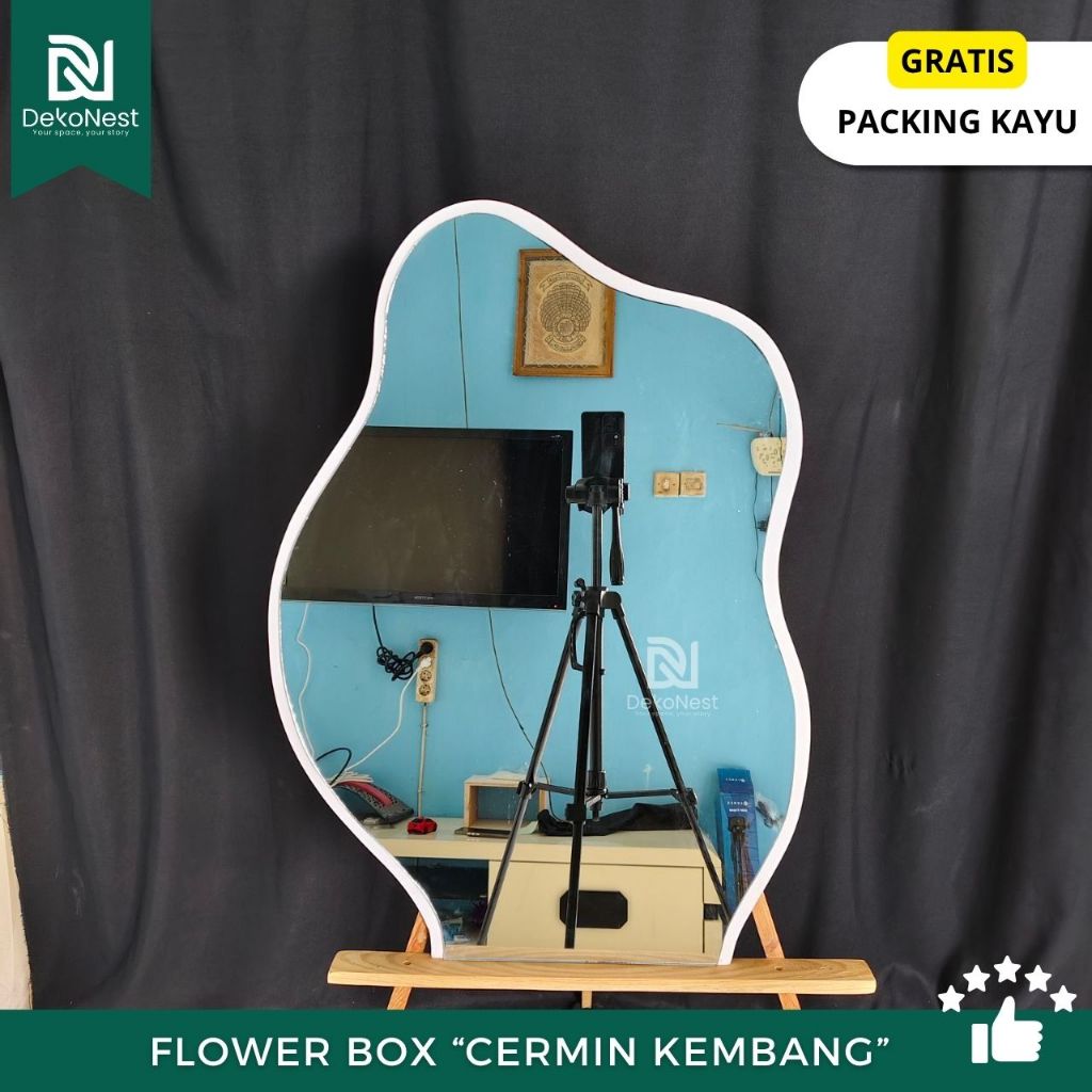 Dekonest Flower Box Cermin Mirror Hologram Buket Papan Bunga Standing Welcome Sign Ultah Pvc Board
