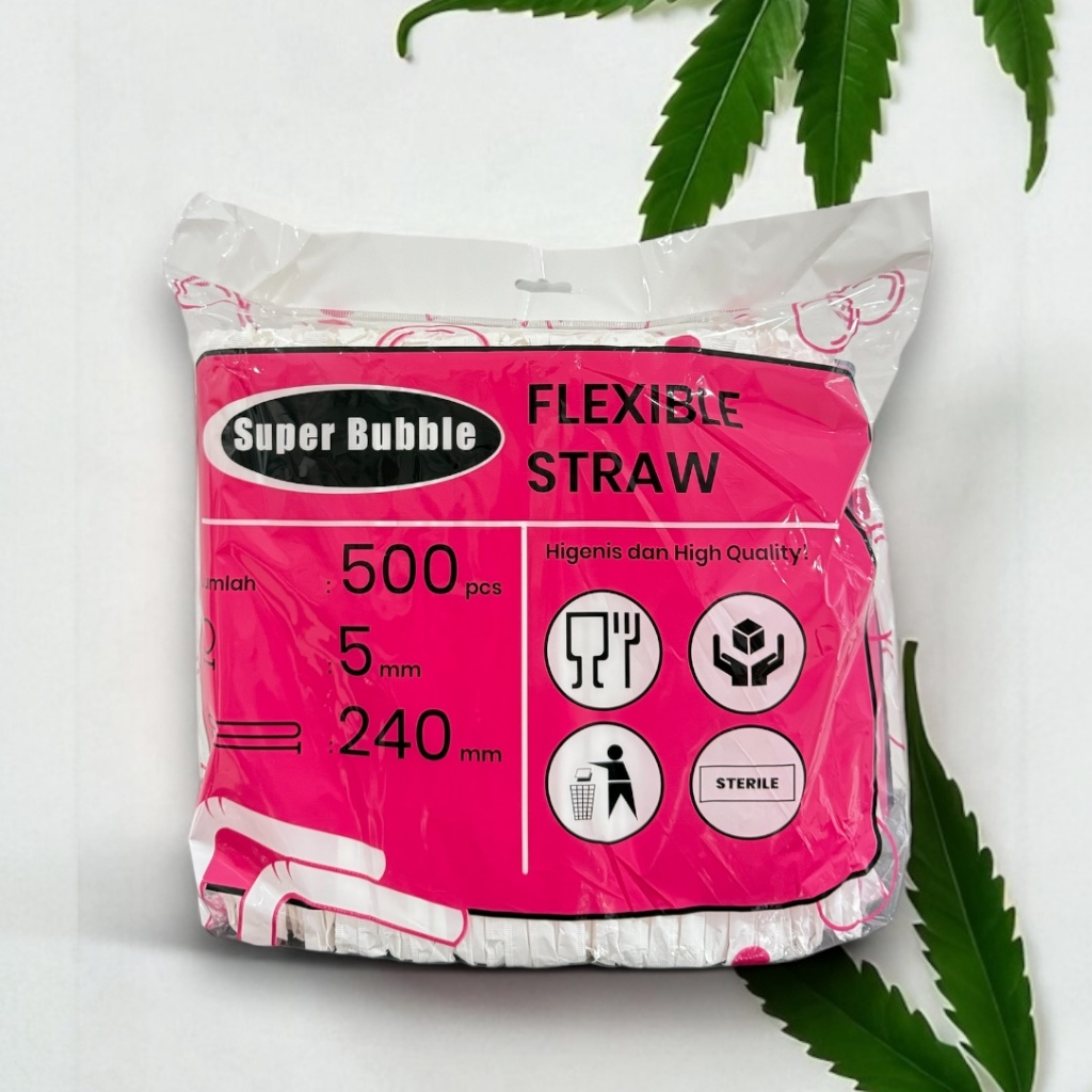 (ISI 500 PCS) Sedotan Bengkok Plastik Steril Bungkus Kertas 5mm x 24cm / Sedotan Steril Higienis Bun