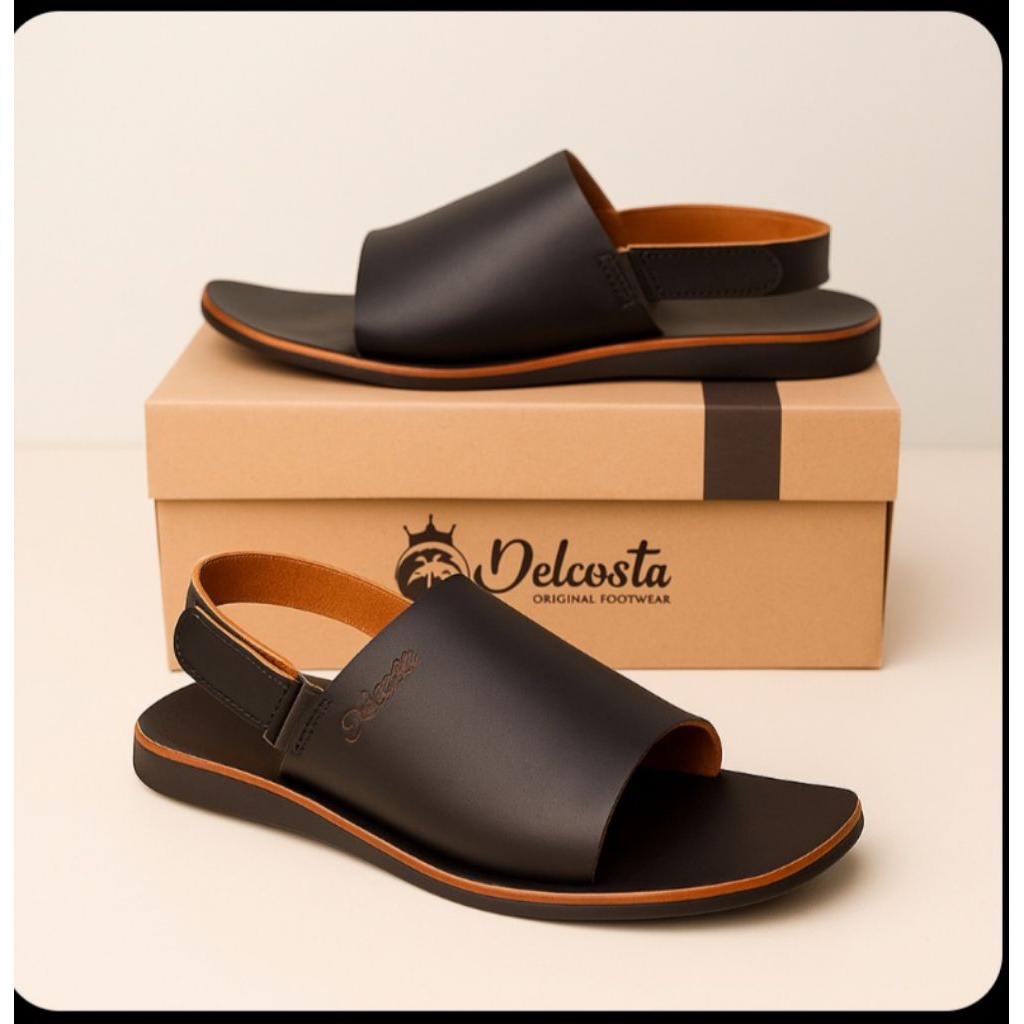 DELCOSTA sandal pria kulit tali belakang