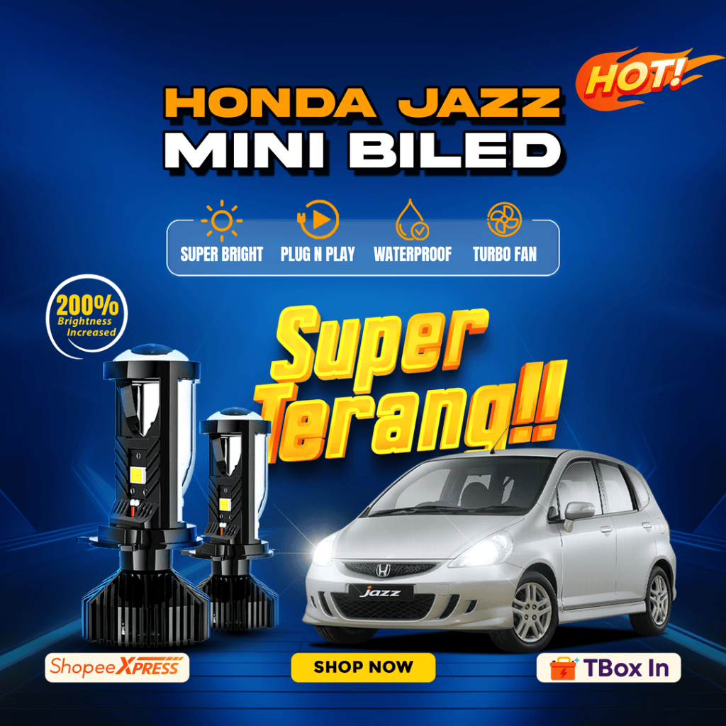 H4 Mini Biled Projie Projector Lampu LED Mobil Super Terang Putih T9 PNP Honda Jazz GD3