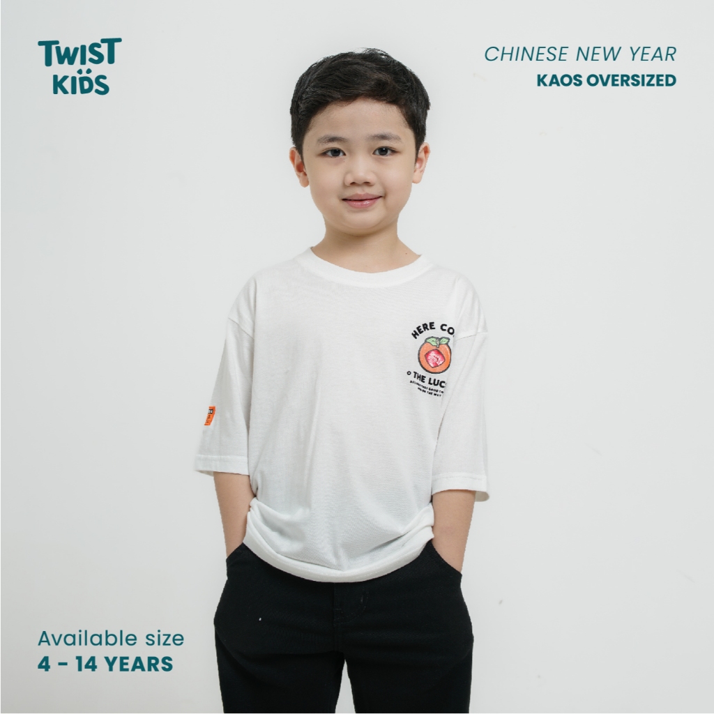 Twist Kids - Luky C, Chinese New Year Series, Kaos Oversize Anak Warna Off White