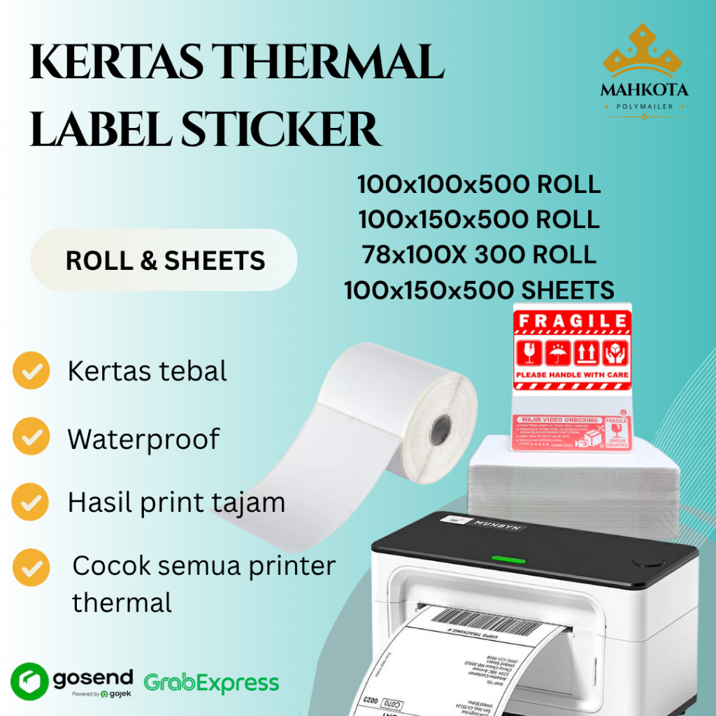 

[1 DUS ]Kertas Thermal Label Sticker Resi, Direct Thermal , Tanpa Tinta Label Pengiriman label barcode