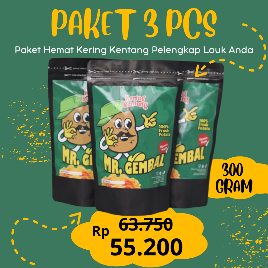 

Mr. Gembal PAKET HEMAT 3 Pcs Kering Kentang Untuk Oleh-Oleh Pendamping Nasi 300 gr