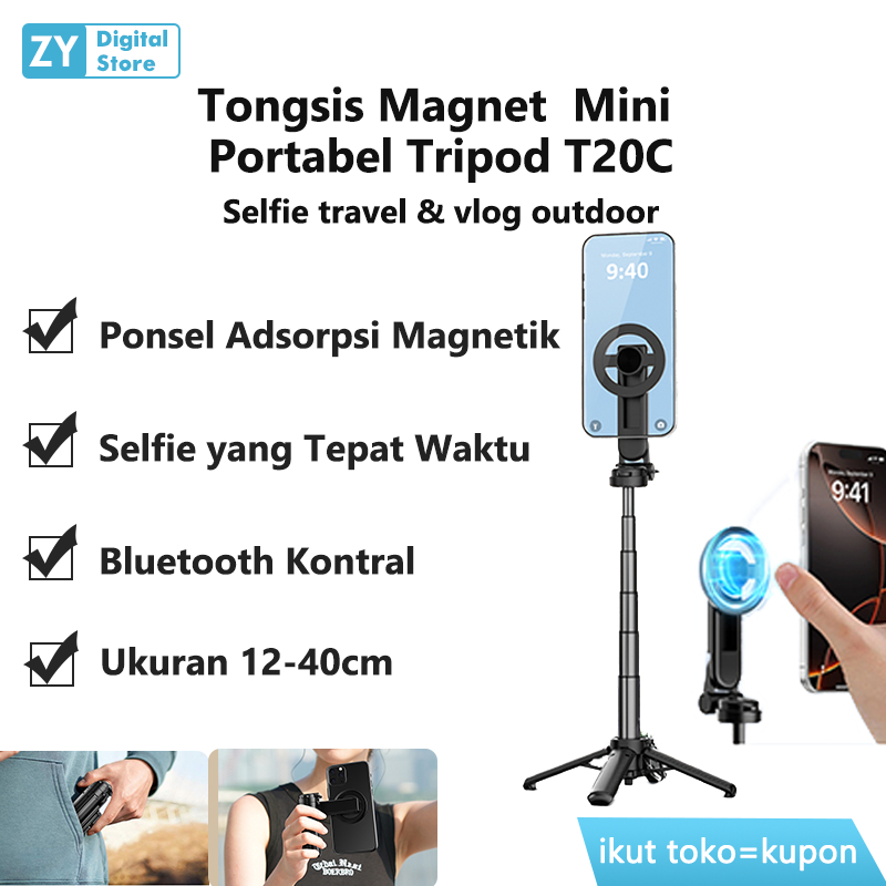 Tongsis Magnet Portabel dengan Tripod Teleskopis T20C Stand HP untuk Live vlog