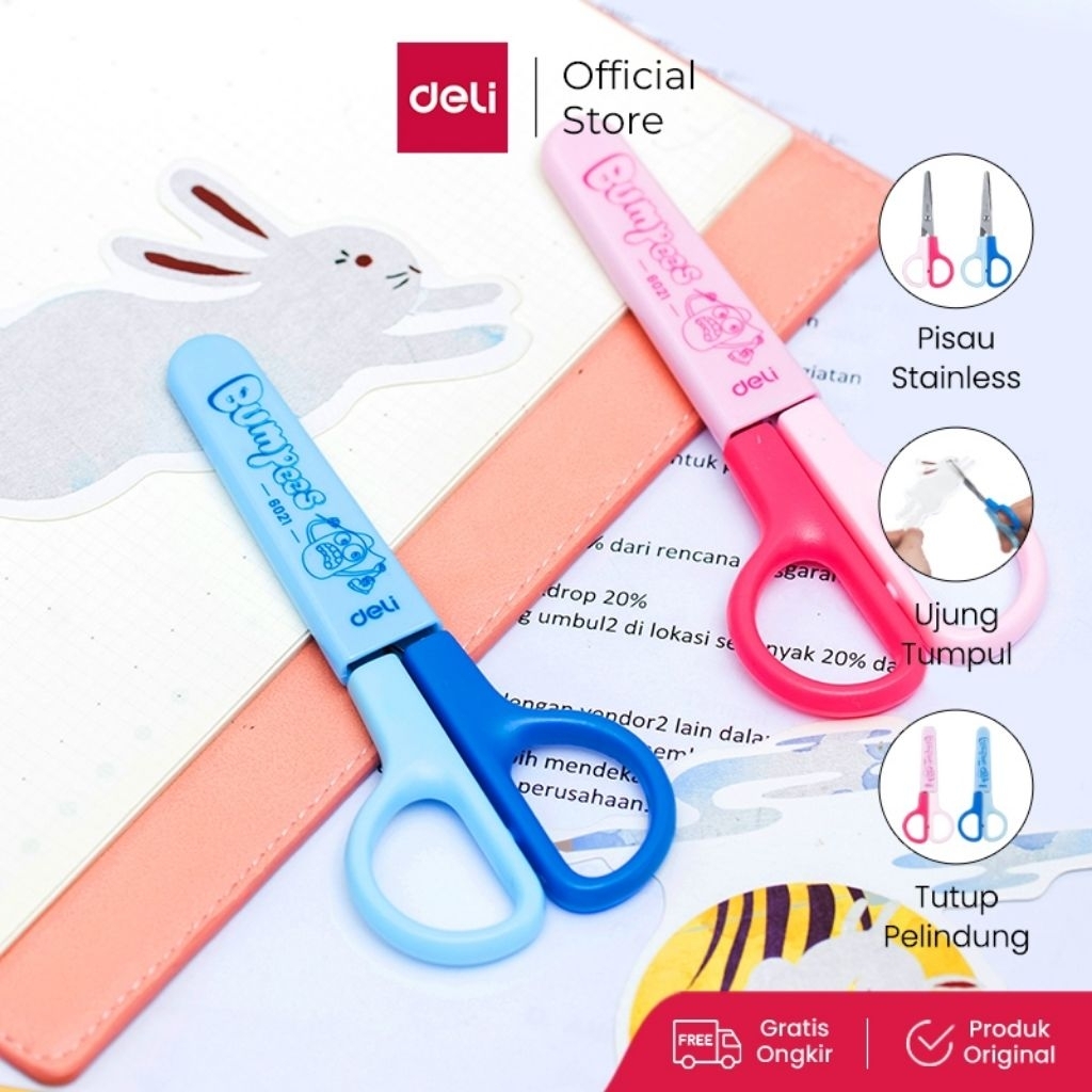 

♡Habiskan Stok♡Deli Gunting Sekolah ujung tumpul aman digunakan E6021