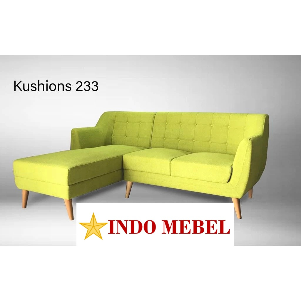 Sofa Sudut Santai Cantik Minimalis Kushions Hijau Scandinavian 233 Promo Murah Ready Makassar