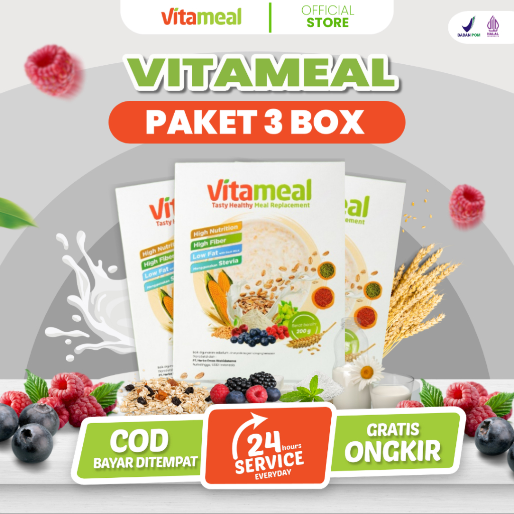

[ DIJAMIN ] PAKET 3 BOX - Vitameal Sereal Sehat Rendah Gula Diabetes Diet Gerd Kolesterol Hipertensi VITAMIEAL GERD