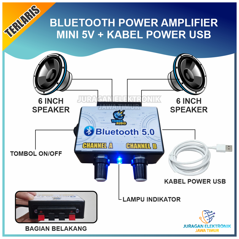 Power Amp Bluetooth Class D 5V Mini Siap Pasang Miniatur Sound System