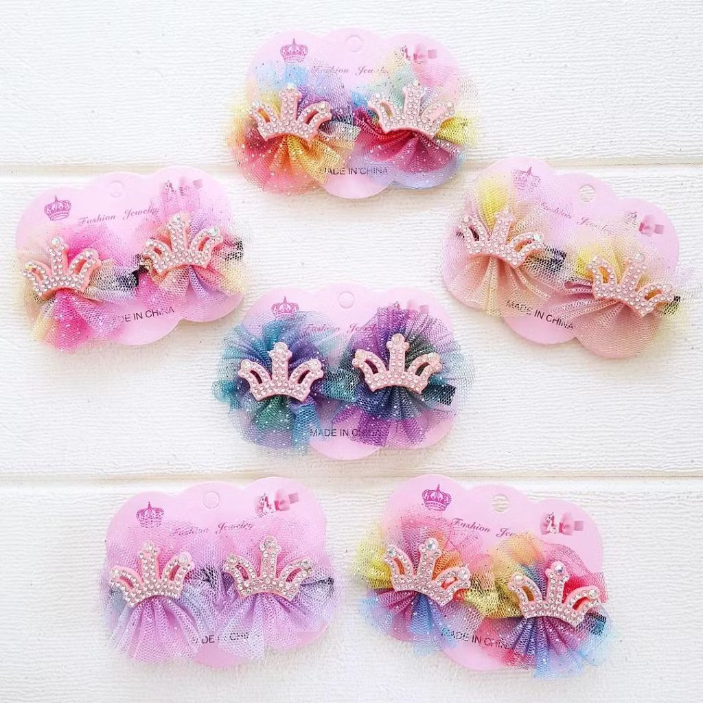 Jepit rambut anak perempuan isi 2pc bentuk mahkota kain tile jepitan hairclip hairpin hairklip crown