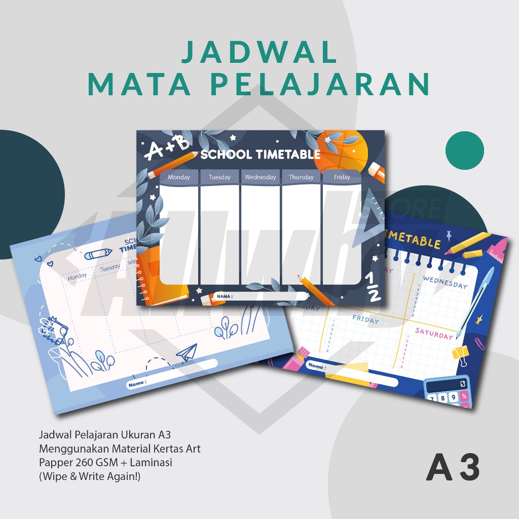 

Poster Jadwal Mata Pelajaran Sekolah Series 2 Ukuran A3 - Wipe & Write Again!