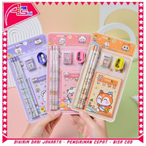 

AS Alat Tulis Set 6IN1 Stationery Set Lucu Karakter Kartun 6 IN 1 Perlengkapan Sekolah Anak-Anak TK Souvenir Ulang Tahun Anak Alat Tulis Birthday Souvenir Hampers