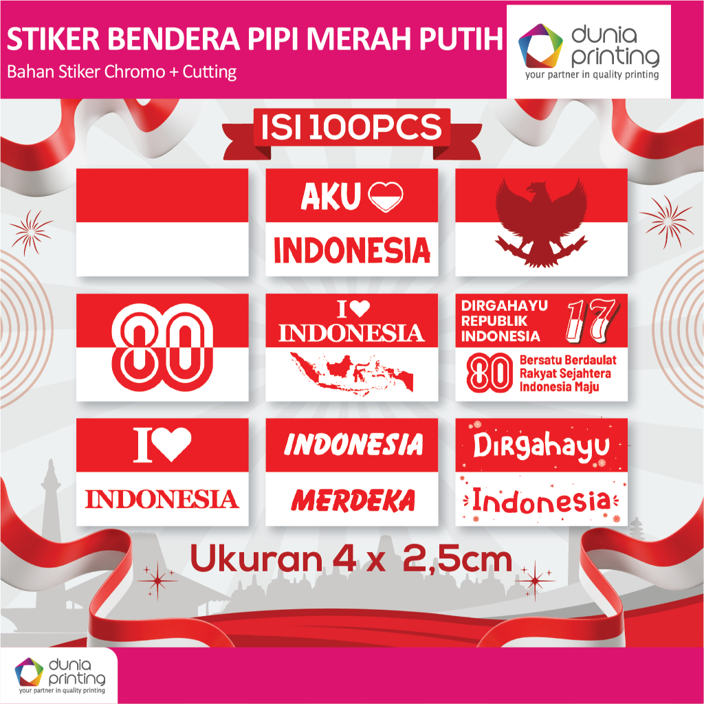 

Stiker Pipi Merah Putih ISI 100 PCS Tempelan Pipi Bendera TERMURAH Sticker Hut RI 17 Agustus