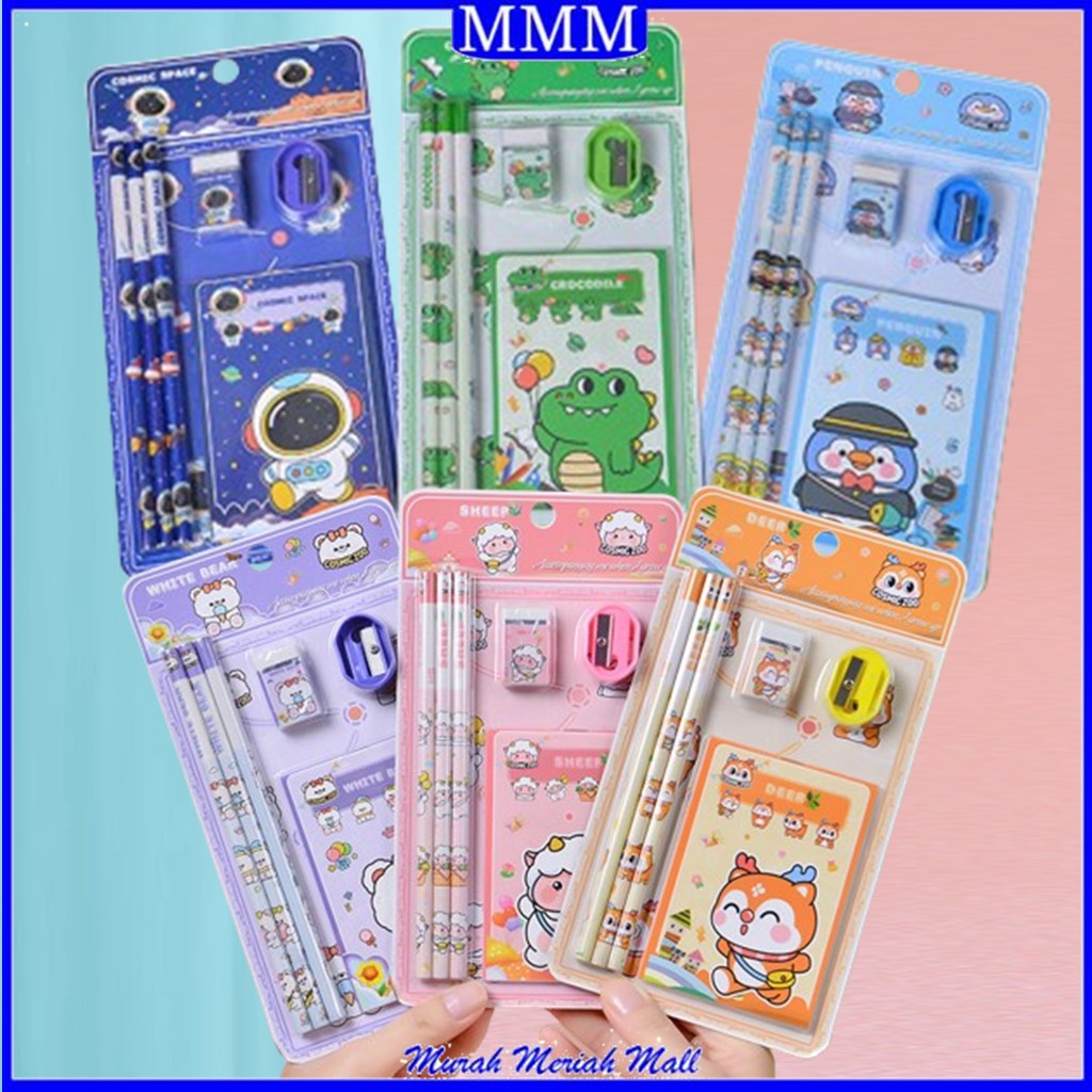 

MMM Set Alat Tulis Set 6IN1 Stationery Set Karakter Kartun Lucu 6 IN 1 Perlengkapan Sekolah Anak TK Souvenir Ulang Tahun Anak Alat Tulis Birthday Souvenir Hampers