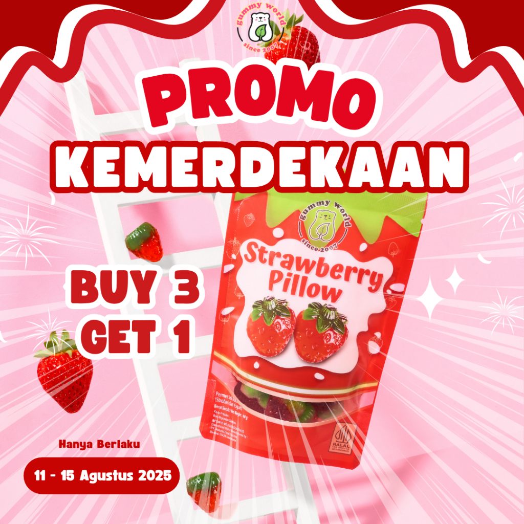 

Bites 3D Gummy Strawberry Pillow (Permen Jeli 3 Dimensi Bentuk Buah Stroberi)