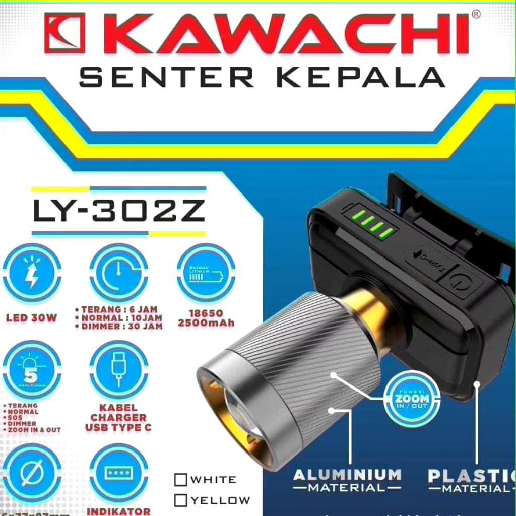 Kawachi LY 302Z Senter Kepala Kawachi 30 watt zoom