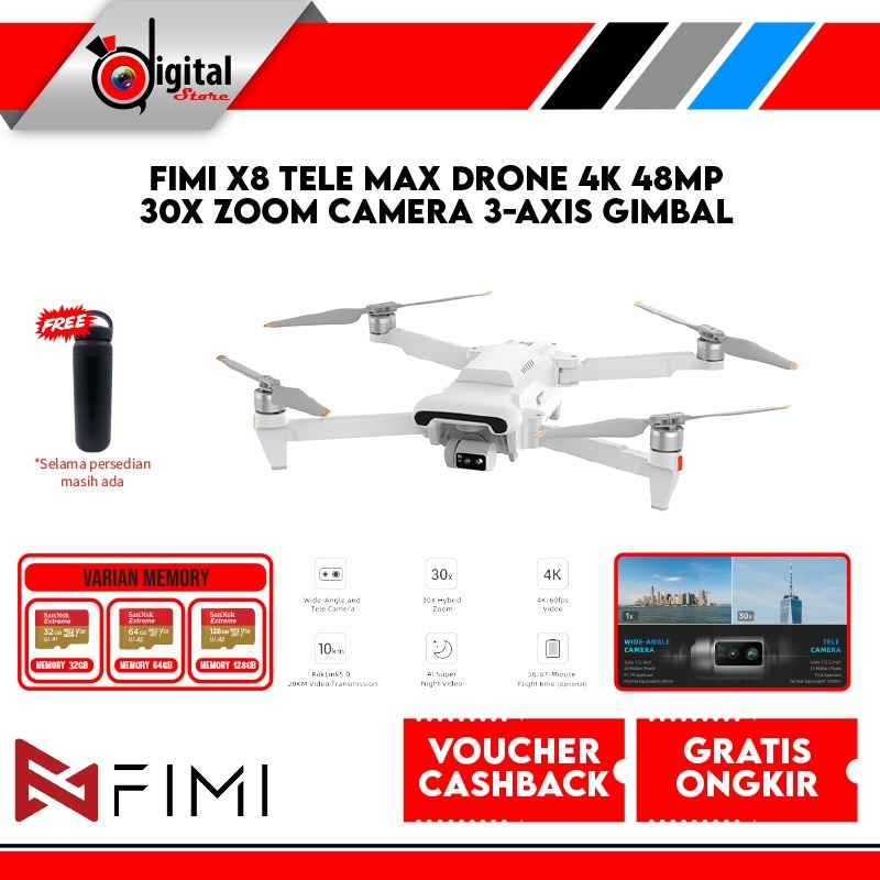 FIMI X8 TELE MAX Drone 4K 48MP 30x Zoom Camera 3-Axis Gimbal 20KM 47 Min Flight Time Drone Camera - 