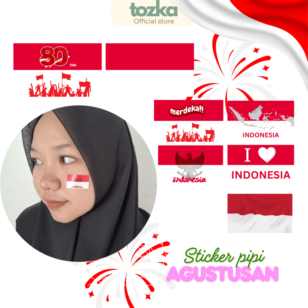 

Tozka Stiker pipi merah putih isi 30 pcs I Stiker bendera indonesia I 17 Agustus