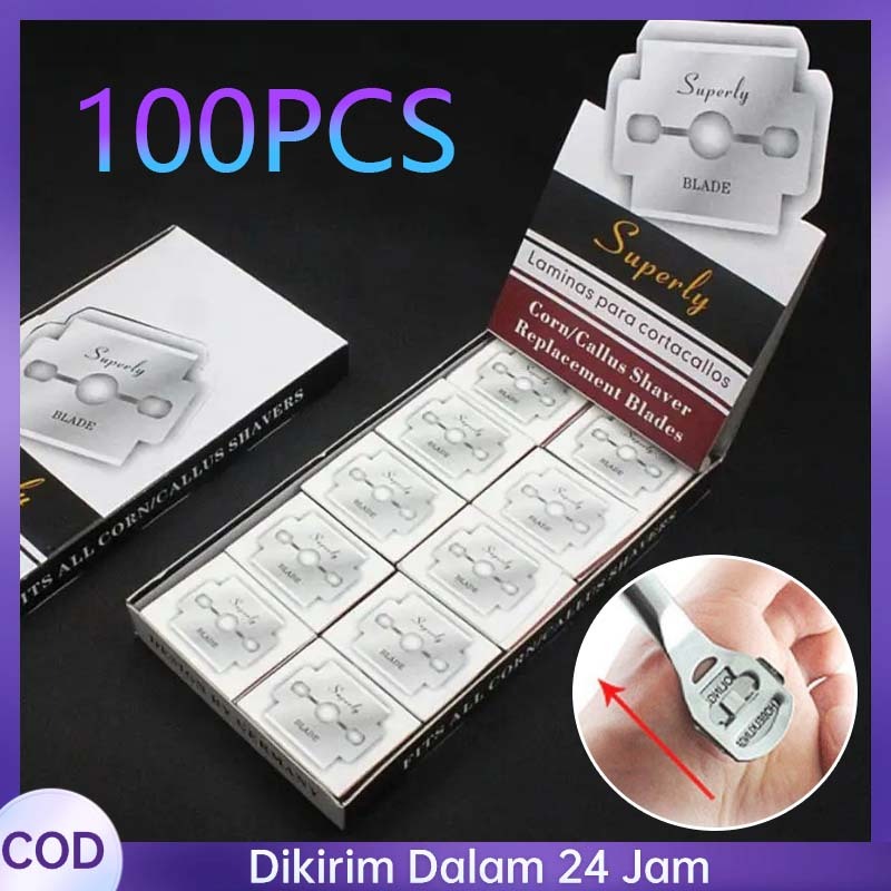 Paket Lengkap 100 Silet Pedikur - Untuk Alat Callus Remover & Kerokan Kaki, Stainless Steel, Cocok S