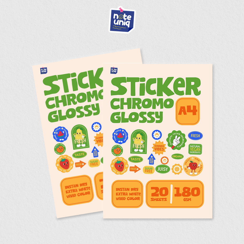 

Kertas Stiker Chromo Glossy A4 180 GSM - Isi 20 Lembar