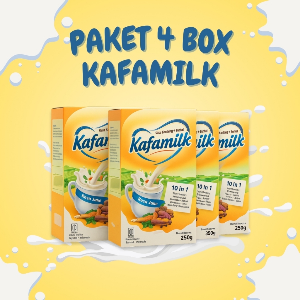 

Paket 4 Box Kafamilk Susu Kambing Etawa Herbal - Solusi Nyeri Sendi, Lambung & Kolesterol