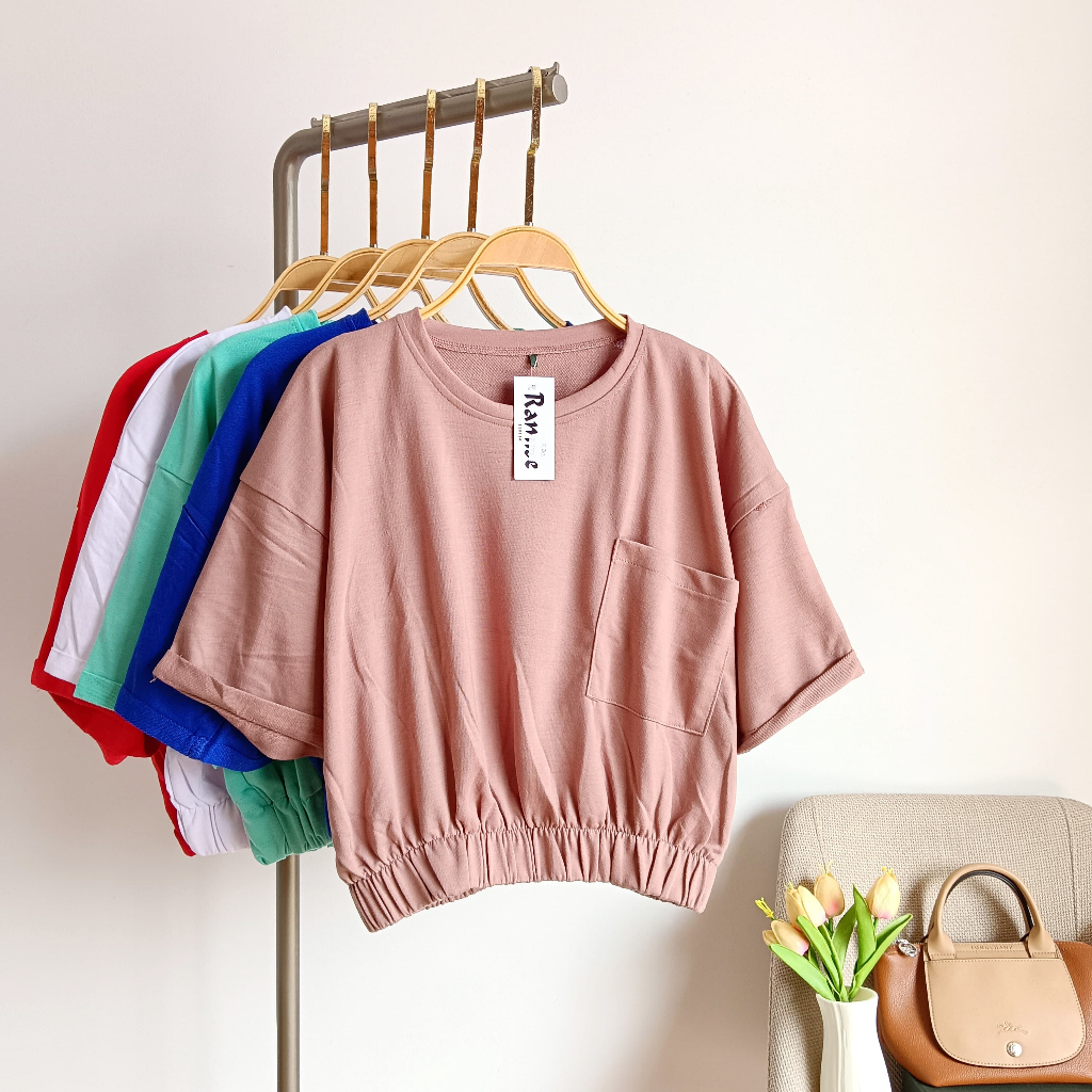 Kaos crop karet wanita lengan pendek stik balik - baju atasan wanita cewek modis - crop top ramise