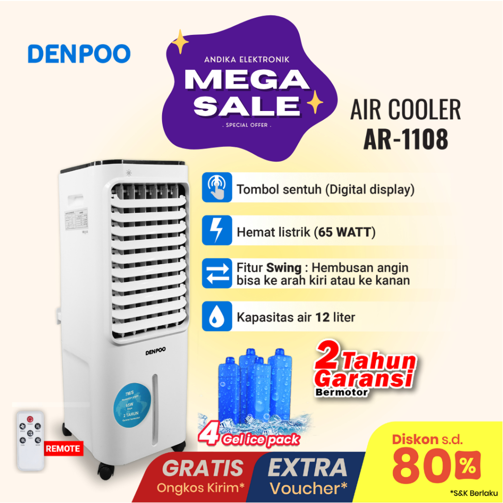 Penyejuk Ruangan Hemat Listrik Air Cooler Denpoo AR 1108