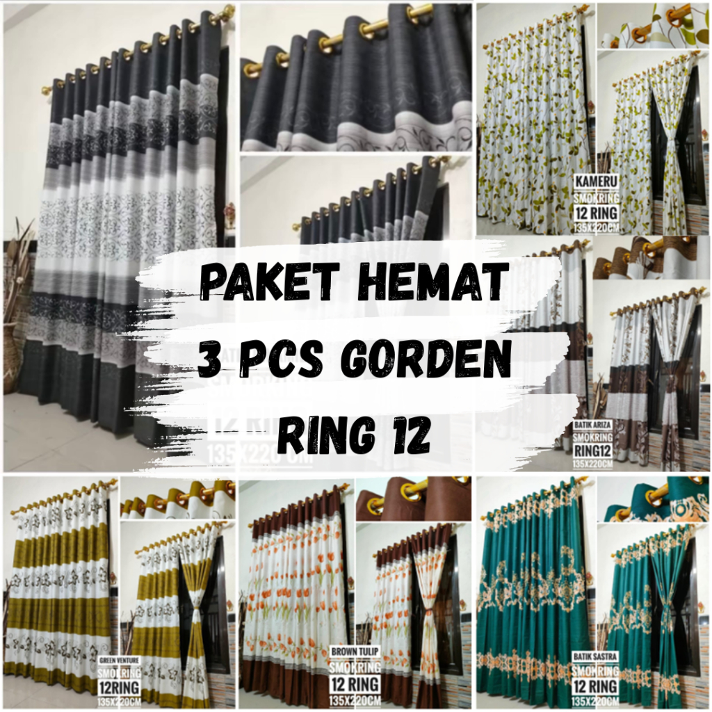 3 PCS PAKET HEMAT GORDEN HORDENG JENDELA DAN PINTU MINIMALIS AESTHETIC SMOKRING 12 LUBANG